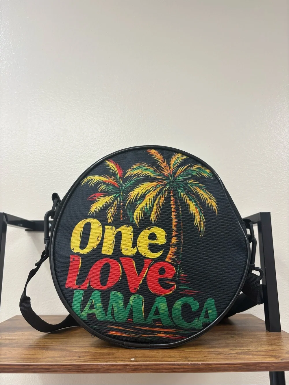 Round One Love Jamaica Crossbody Bag - Black with Multicolor Print
